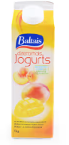 Baltais dzeramais jogurts ar mango un persiku gabaliņiem 1 kg